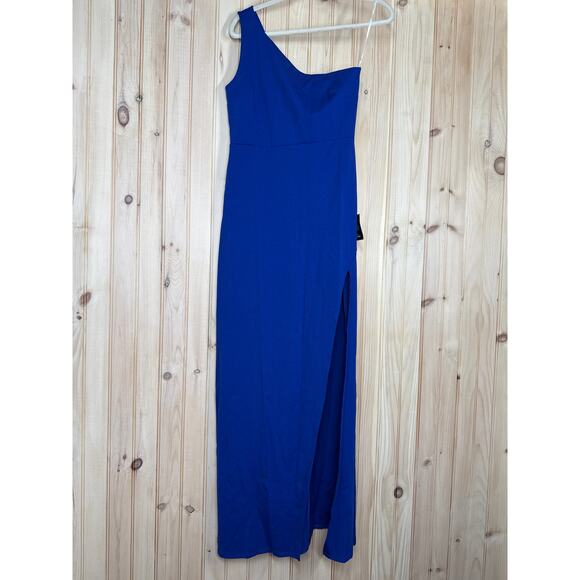 NWT Lulus Good Times Only Royal Blue One-Shoulder Maxi Dress Gala Wedding Sz M - Picture 2 of 8